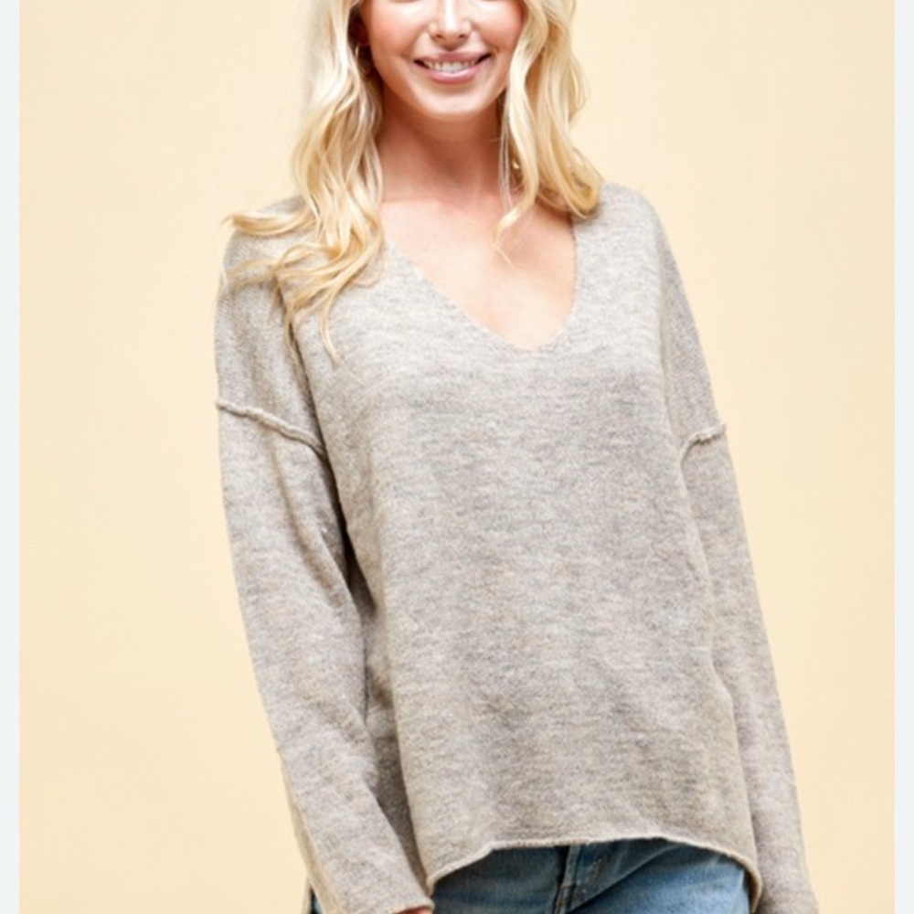 Pinch Cozy Oatmeal V-Neck Sweater